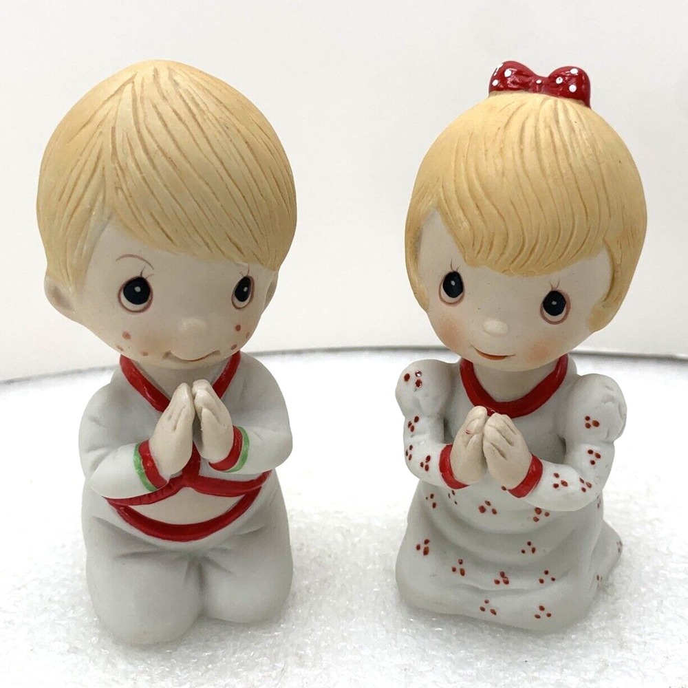 Russ Berrie #2469 Praying Boy & Girl‎ 4" Figurines Vintage Ceramic Set of 2